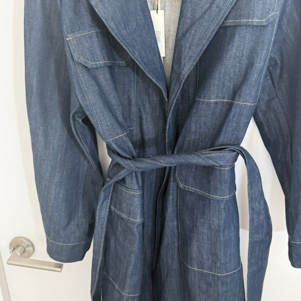 Banana Republic Denim Trench Coat Indigo Blue Belted Duster Medium Boho NWT - Picture 7 of 14